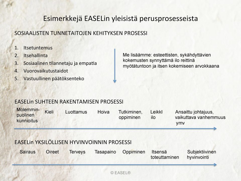 Vastuullinen päätöksenteko Me lisäämme: esteettisten, sykähdyttävien kokemusten synnyttämä ilo reittinä myötätuntoon ja itsen kokemiseen arvokkaana EASELin