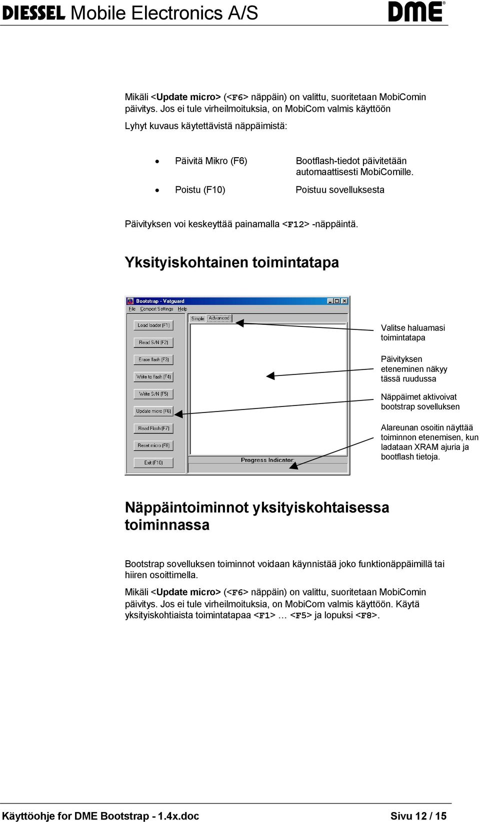 Poistu (F10) Poistuu sovelluksesta Päivityksen voi keskeyttää painamalla <F12> -näppäintä.