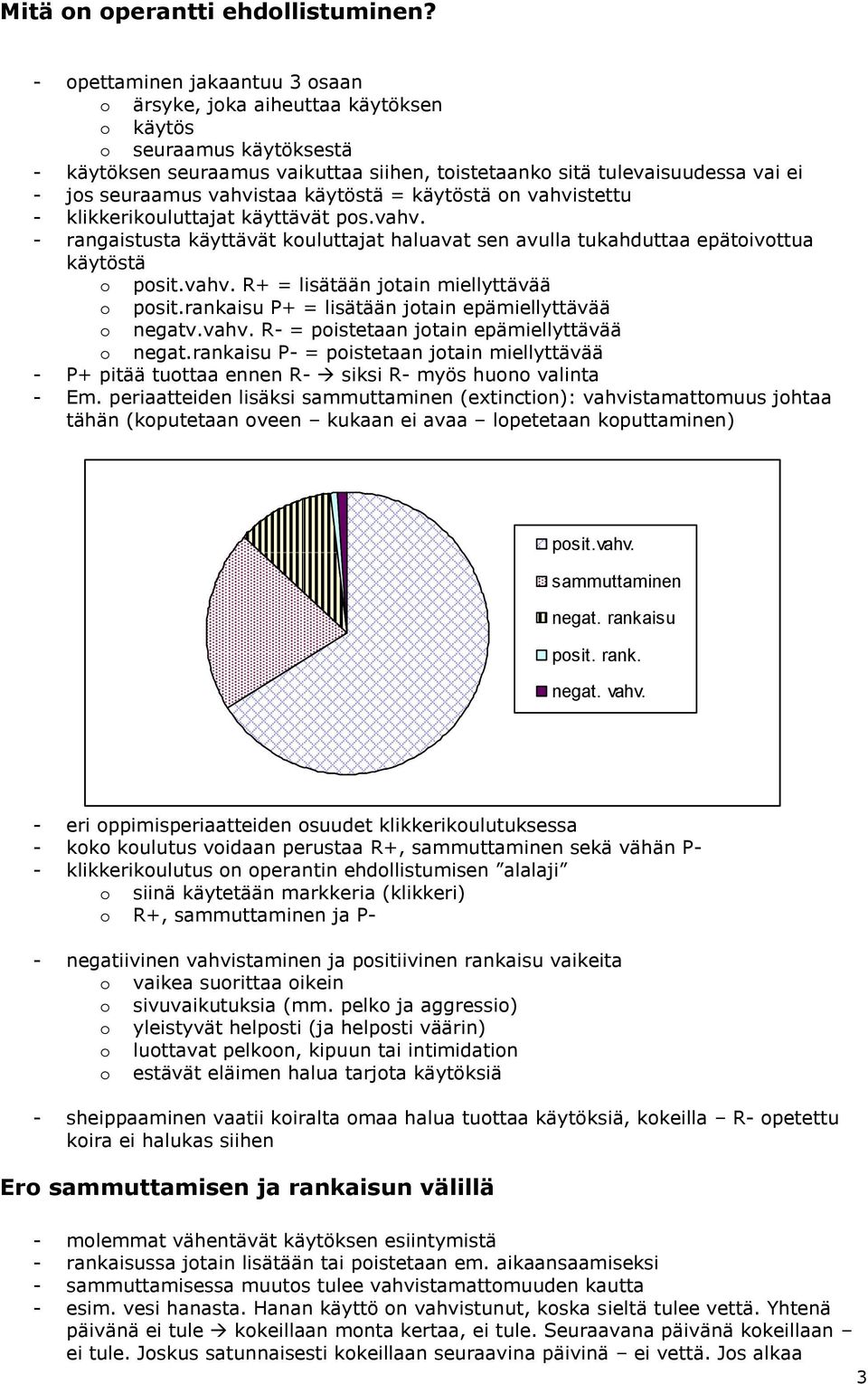 vahvistaa käytöstä = käytöstä on vahvistettu - klikkerikouluttajat käyttävät pos.vahv. - rangaistusta käyttävät kouluttajat haluavat sen avulla tukahduttaa epätoivottua käytöstä o posit.vahv. R+ = lisätään jotain miellyttävää o posit.