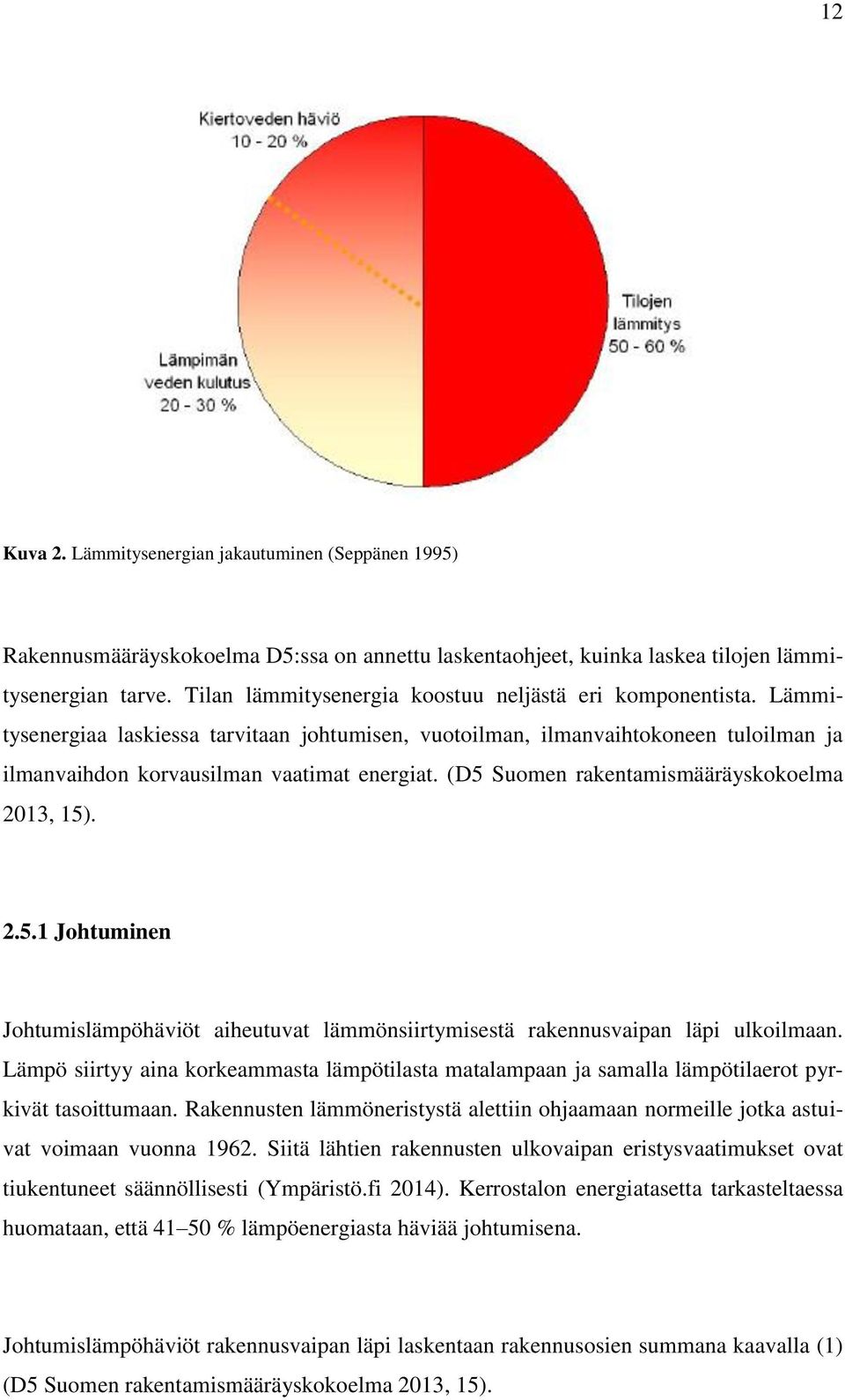 (D5 Suomen rakentamismääräyskokoelma 2013, 15). 2.5.1 Johtuminen Johtumislämpöhäviöt aiheutuvat lämmönsiirtymisestä rakennusvaipan läpi ulkoilmaan.