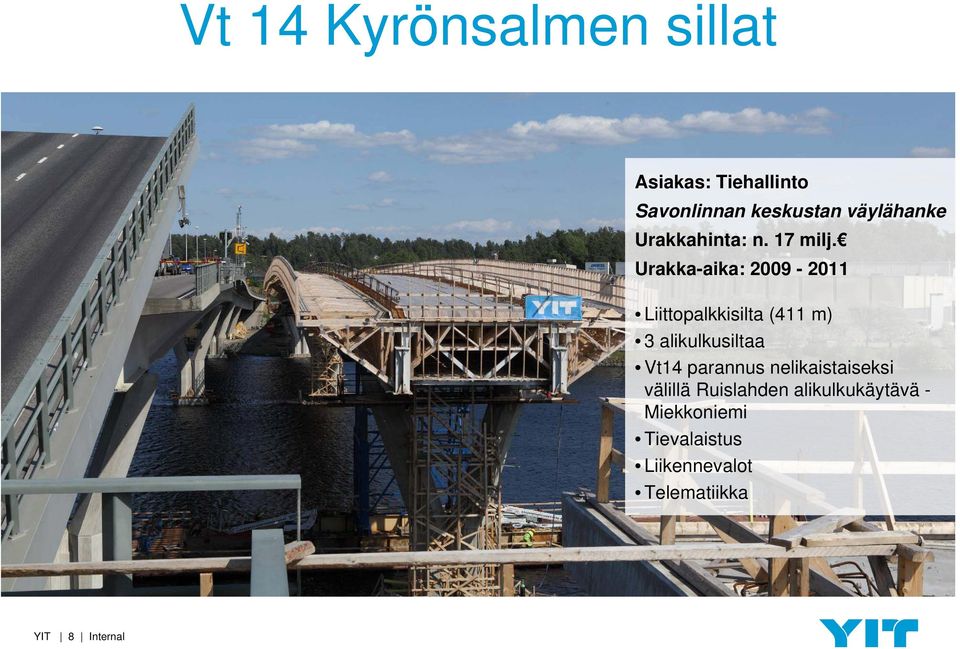 Urakka-aika: 2009-2011 Liittopalkkisilta (411 m) 3 alikulkusiltaa Vt14