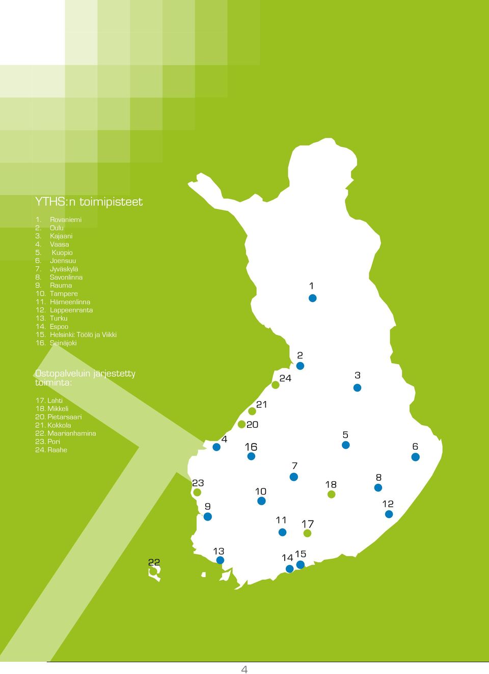 Helsinki: Töölö ja Viikki 16. Seinäjoki 2 1 Ostopalveluin järjestetty toiminta: 24 3 17. Lahti 18.