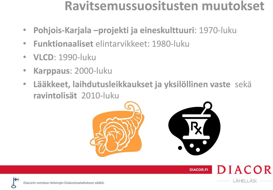 1980-luku VLCD: 1990-luku Karppaus: 2000-luku Lääkkeet,