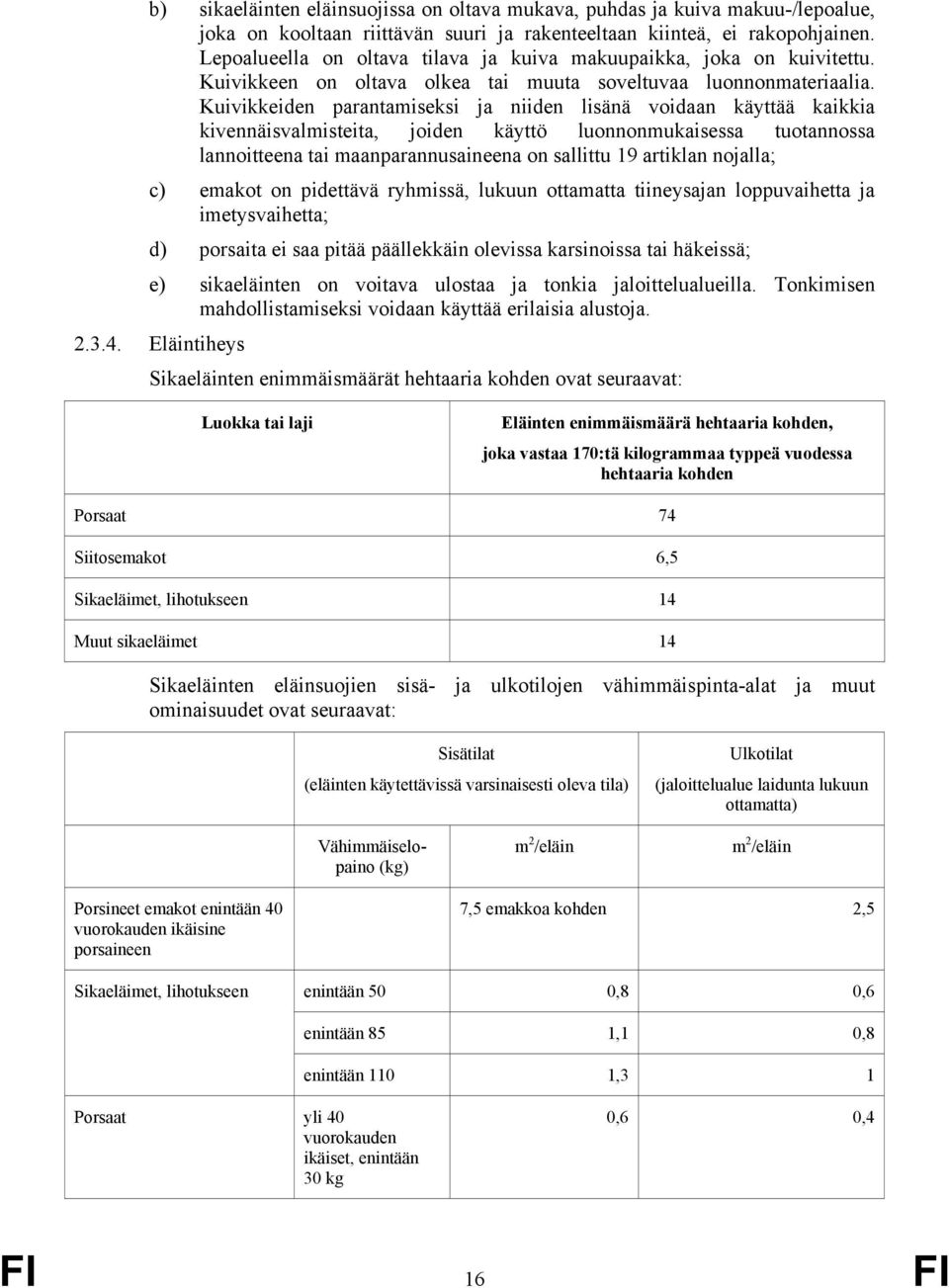 Kuivikkeiden parantamiseksi ja niiden lisänä voidaan käyttää kaikkia kivennäisvalmisteita, joiden käyttö luonnonmukaisessa tuotannossa lannoitteena tai maanparannusaineena on sallittu 19 artiklan