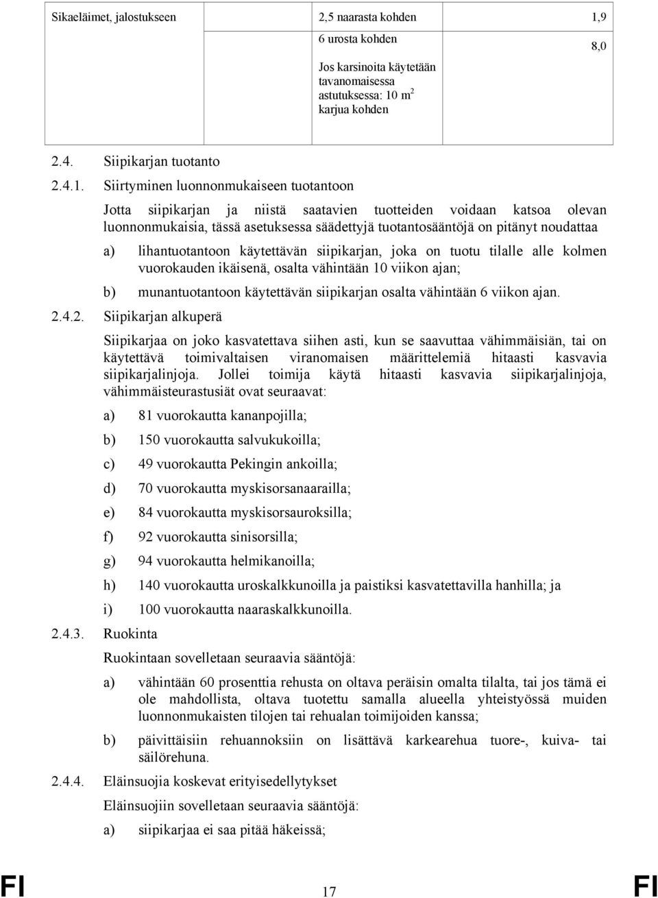 m 2 karjua kohden 8,0 2.4. Siipikarjan tuotanto 2.4.1.