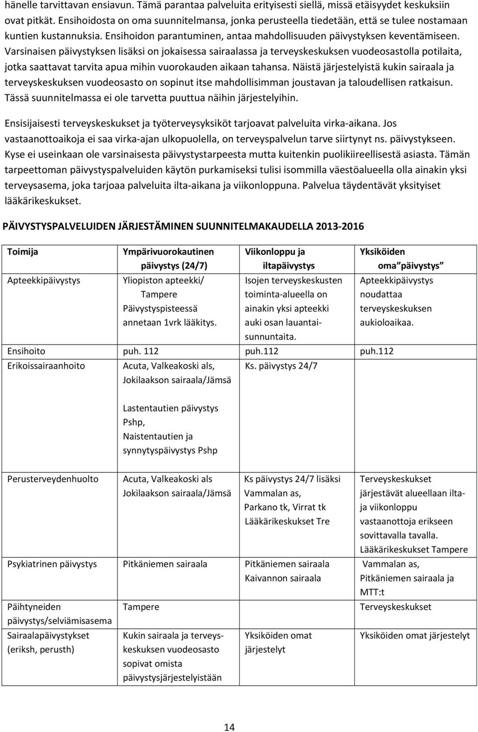 Varsinaisen päivystyksen lisäksi on jokaisessa sairaalassa ja terveyskeskuksen vuodeosastolla potilaita, jotka saattavat tarvita apua mihin vuorokauden aikaan tahansa.