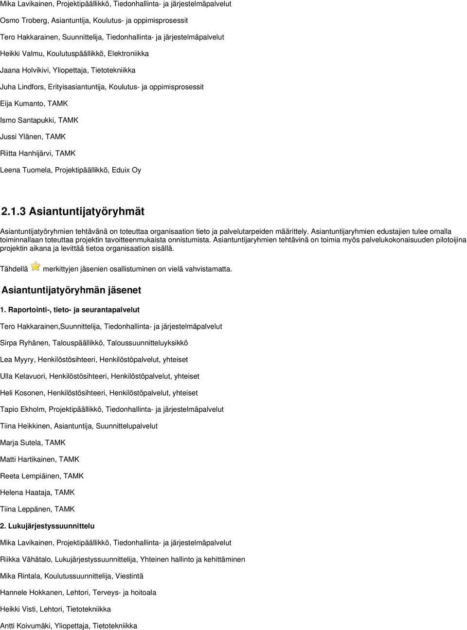 Ismo Santapukki, TAMK Jussi Ylänen, TAMK Riitta Hanhijärvi, TAMK Leena Tuomela, Projektipäällikkö, Eduix Oy 2.1.