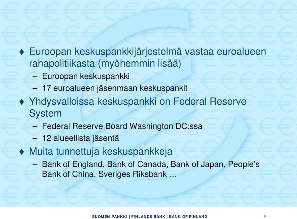System Federal Reserve Board Washington DC:ssa 12 alueellista jäsentä Muita tunnettuja