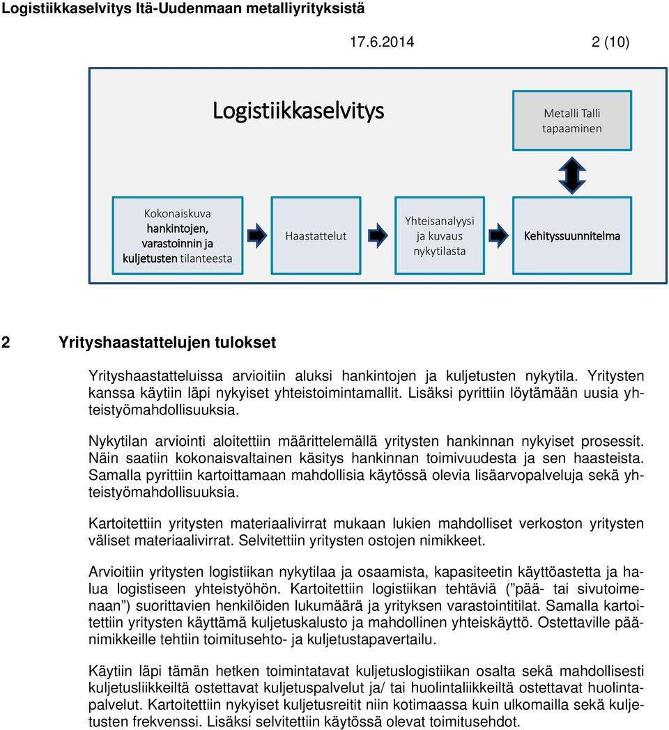 Lisäksi pyrittiin löytämään uusia yhteistyömahdollisuuksia. Nykytilan arviointi aloitettiin määrittelemällä yritysten hankinnan nykyiset prosessit.