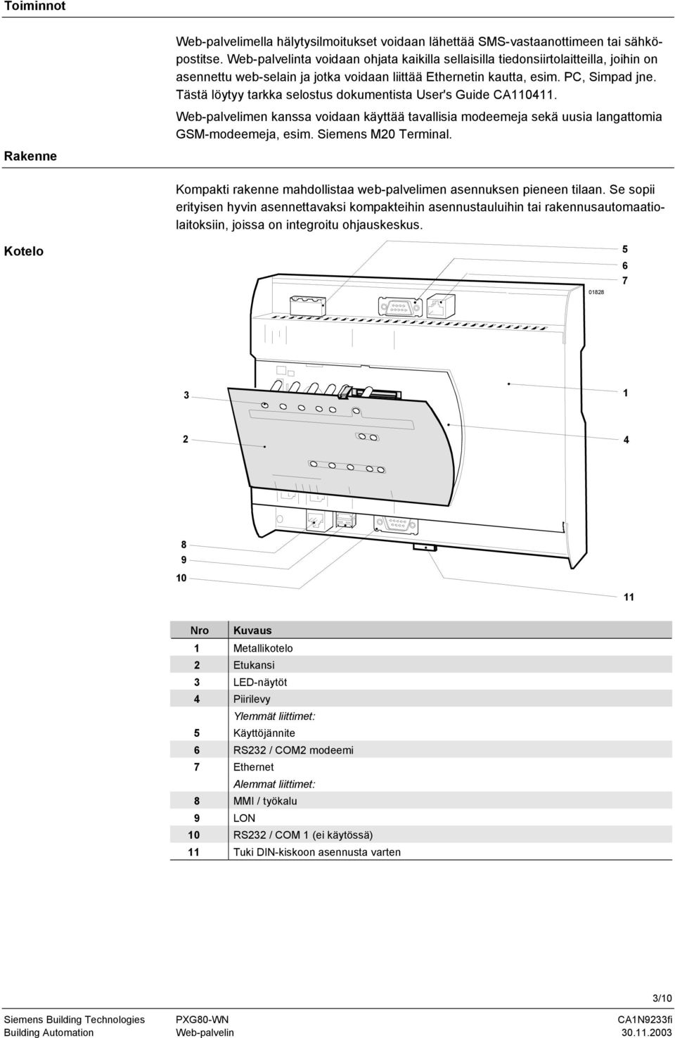 Tästä löytyy tarkka selostus dokumentista User's Guide CA110411. Web-palvelimen kanssa voidaan käyttää tavallisia modeemeja sekä uusia langattomia GSM-modeemeja, esim. Siemens M20 Terminal.