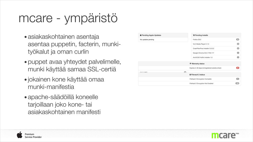 käyttää samaa SSL-certiä jokainen kone käyttää omaa munki-manifestia