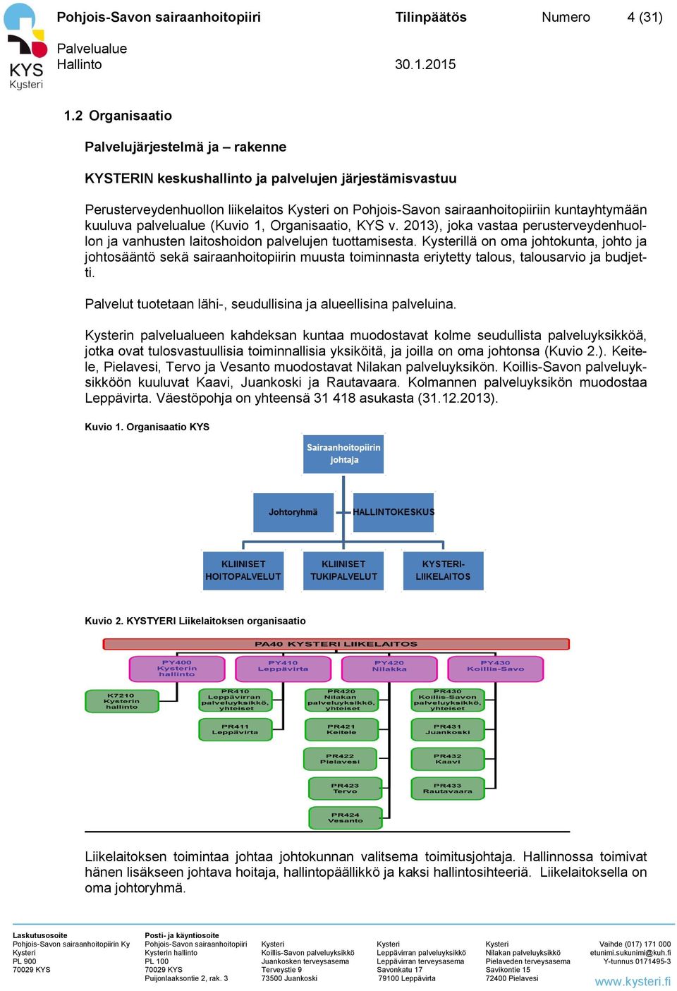 KYS v. 2013), joka vastaa perusterveydenhuollon ja vanhusten laitoshoidon palvelujen tuottamisesta.