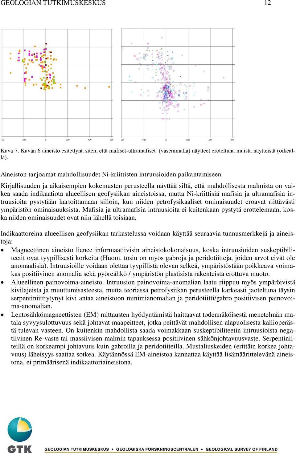 indikaatiota alueellisen geofysiikan aineistoissa, mutta Ni-kriittisiä mafisia ja ultramafisia intruusioita pystytään kartoittamaan silloin, kun niiden petrofysikaaliset ominaisuudet eroavat