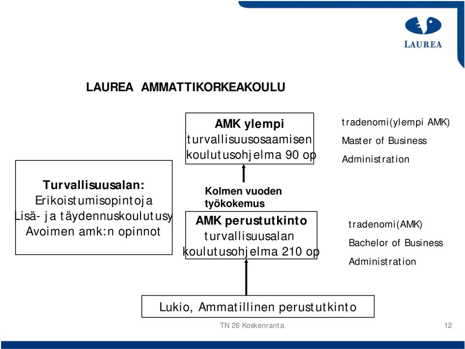 työkokemus AMK perustutkinto turvallisuusalan koulutusohjelma 210 op tradenomi(ylempi AMK) Master