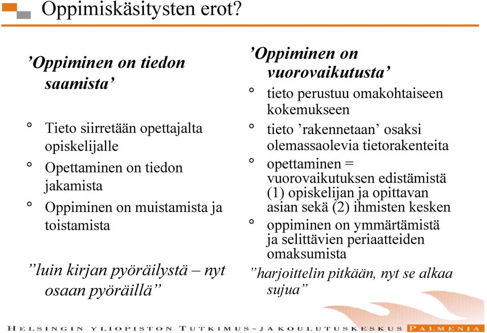 toistamista luin kirjan pyöräilystä nyt osaan pyöräillä Oppiminen on vuorovaikutusta tieto perustuu omakohtaiseen kokemukseen tieto