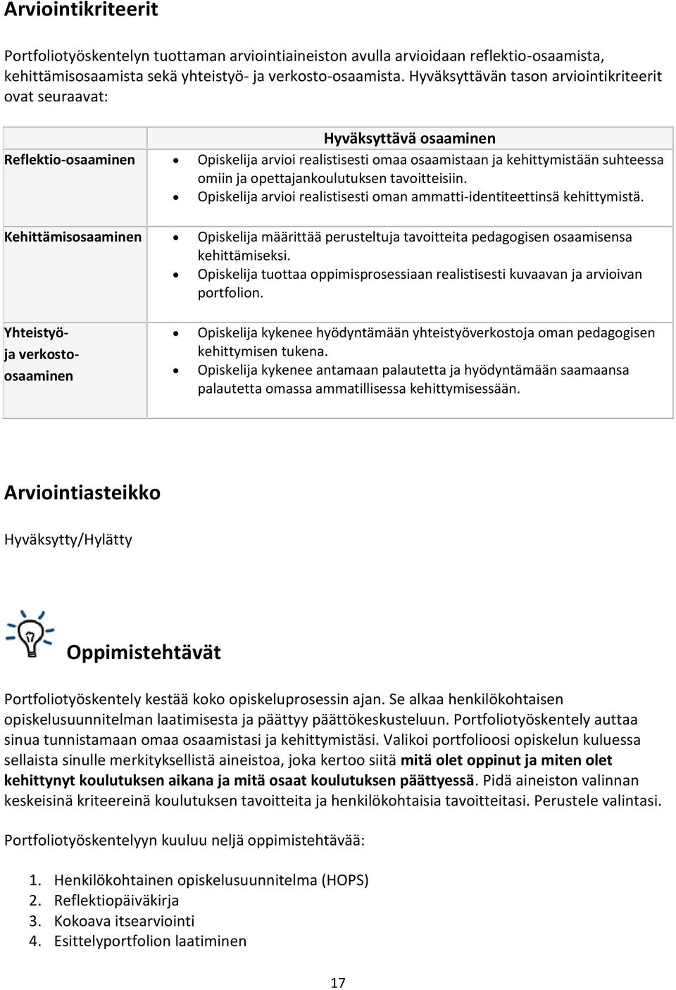 opettajankoulutuksen tavoitteisiin. Opiskelija arvioi realistisesti oman ammatti-identiteettinsä kehittymistä.