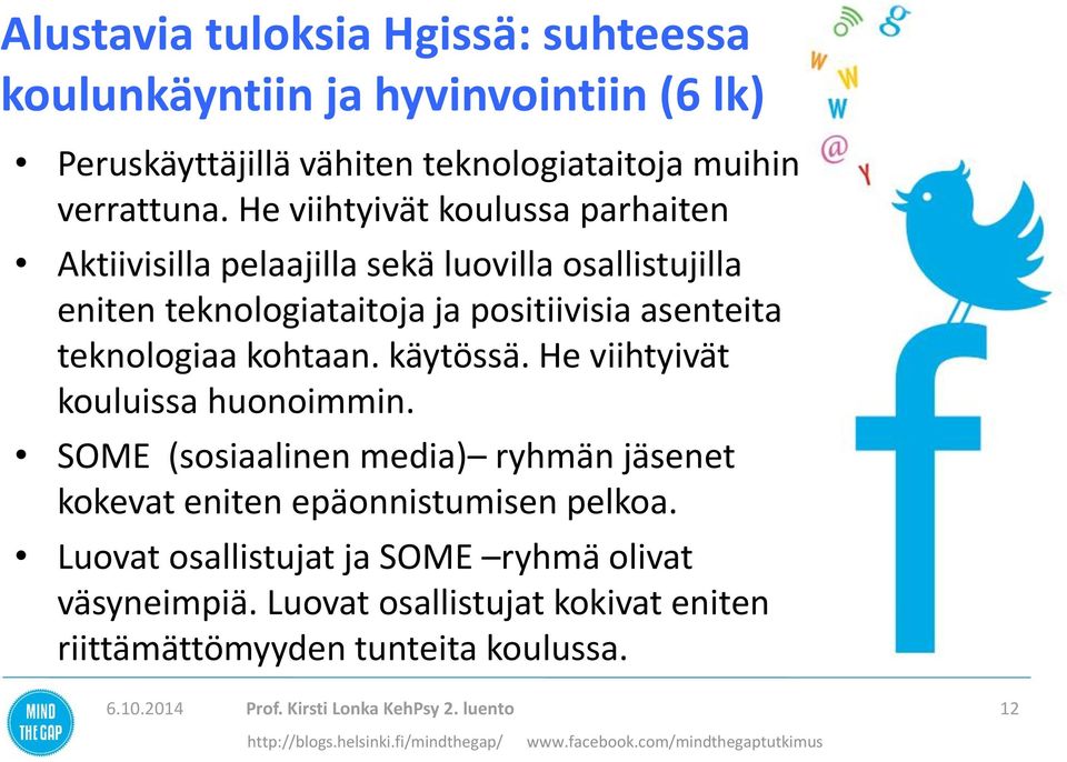 kohtaan. käytössä. He viihtyivät kouluissa huonoimmin. SOME (sosiaalinen media) ryhmän jäsenet kokevat eniten epäonnistumisen pelkoa.