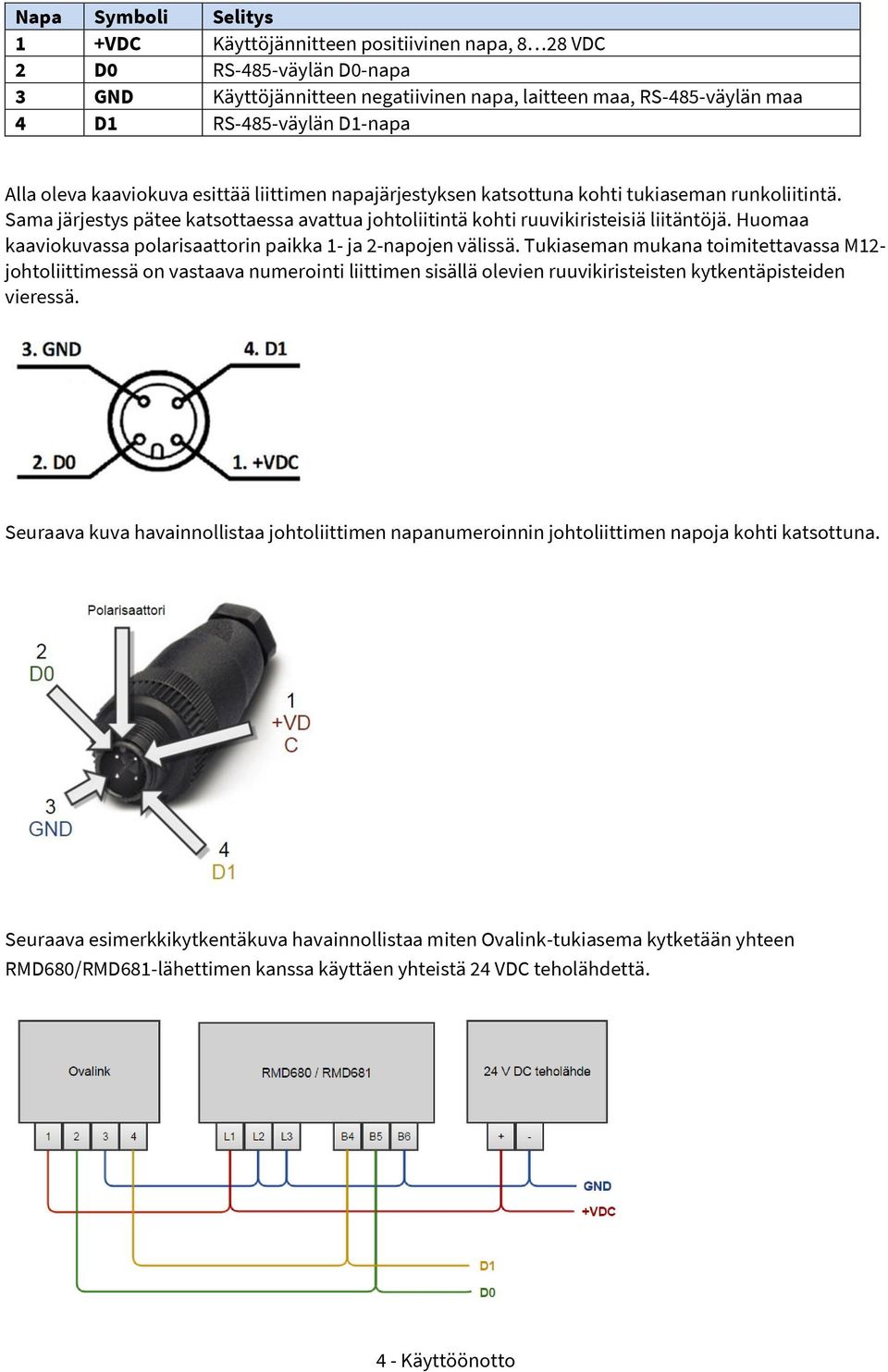 Huomaa kaaviokuvassa polarisaattorin paikka 1- ja 2-napojen välissä.