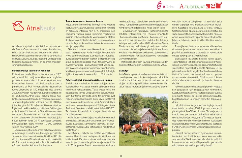 Naudanlihan ja vasikoiden hankinta Kotimainen naudanlihan tuotanto vuonna 2009 oli yhteensä 81,1 miljoonaa kiloa, joka on yhden prosentin enemmän kuin edellisenä vuonna.