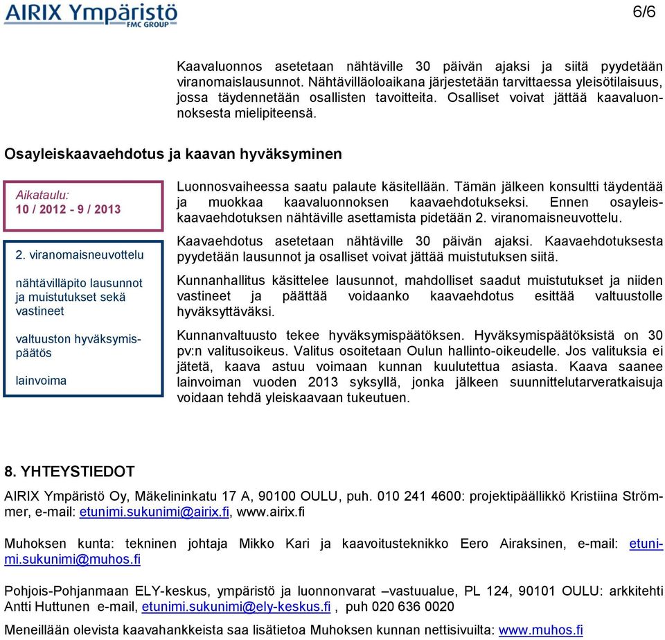 viranomaisneuvottelu nähtävilläpito lausunnot ja muistutukset sekä vastineet valtuuston hyväksymispäätös lainvoima Luonnosvaiheessa saatu palaute käsitellään.