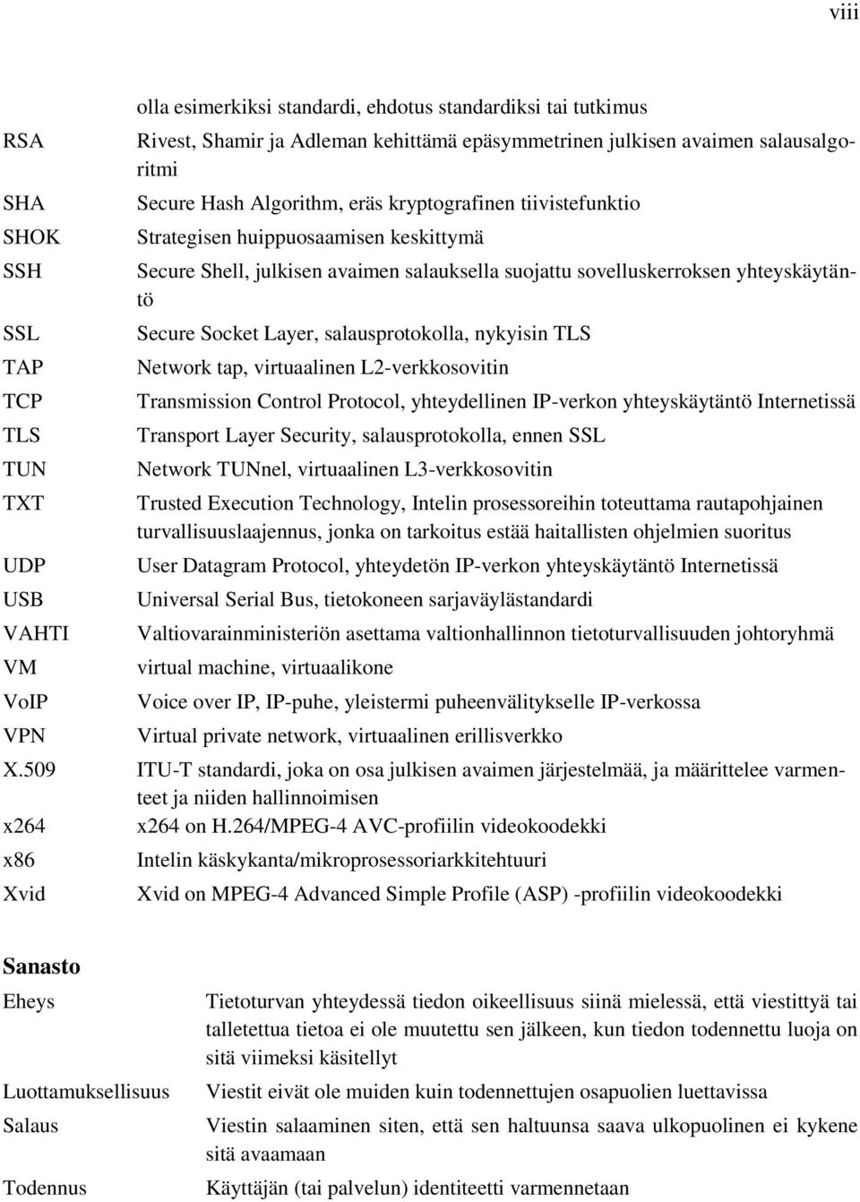 yhteyskäytäntö Secure Socket Layer, salausprotokolla, nykyisin TLS Network tap, virtuaalinen L2-verkkosovitin Transmission Control Protocol, yhteydellinen IP-verkon yhteyskäytäntö Internetissä