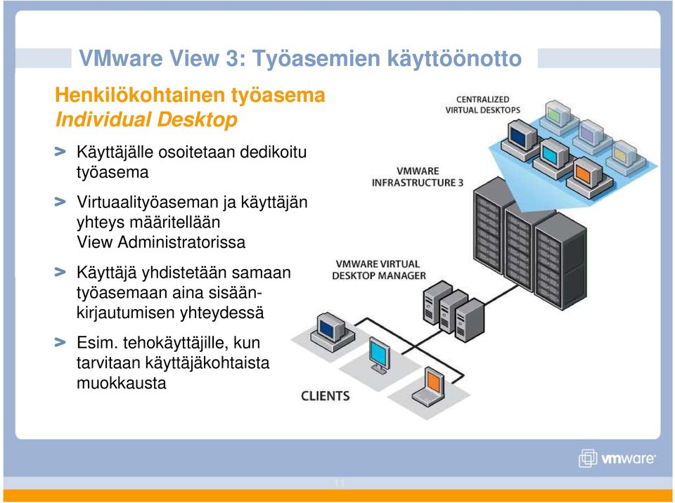 määritellään View Administratorissa Käyttäjä yhdistetään samaan työasemaan aina