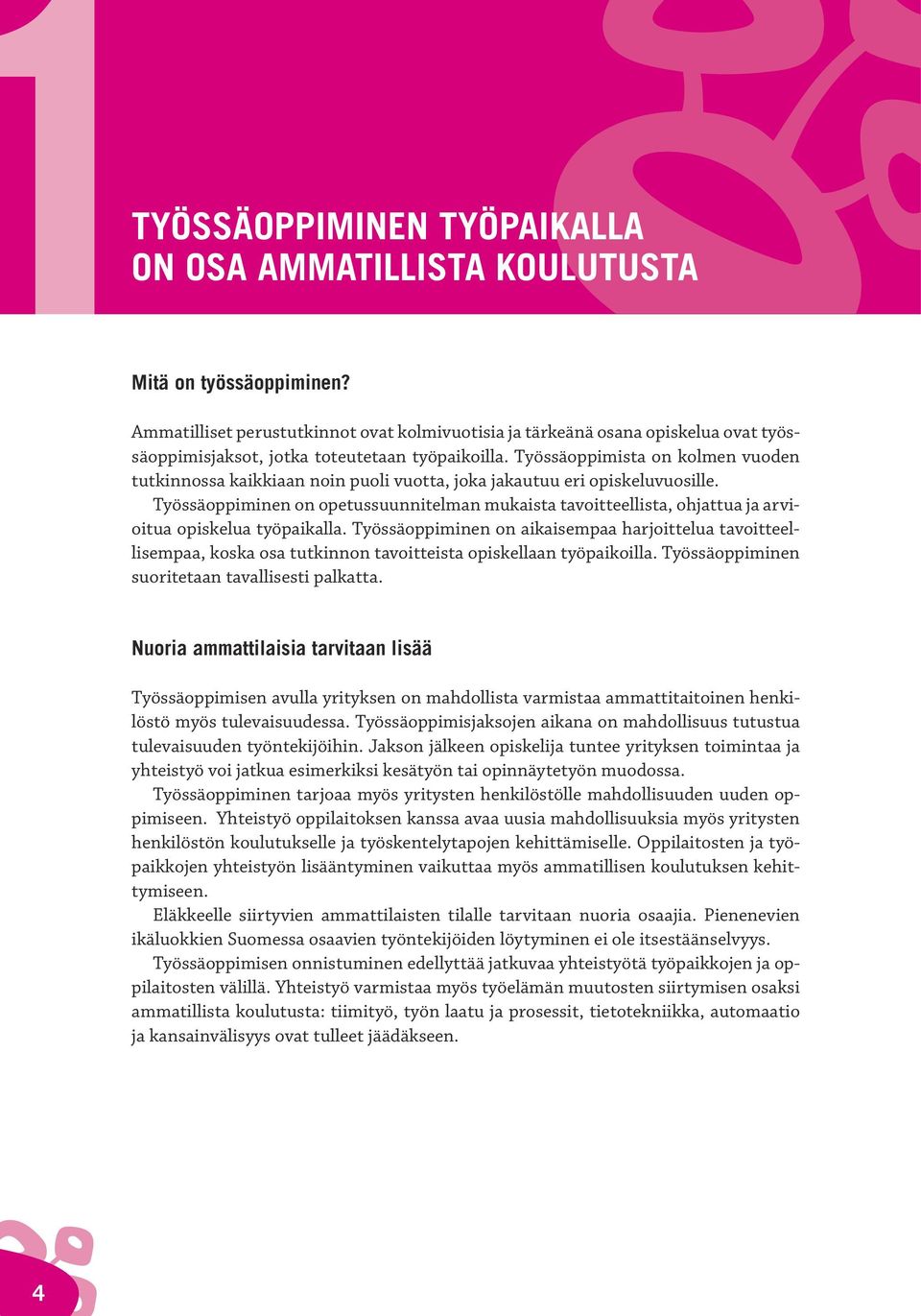 Työssäoppimista on kolmen vuoden tutkinnossa kaikkiaan noin puoli vuotta, joka jakautuu eri opiskeluvuosille.