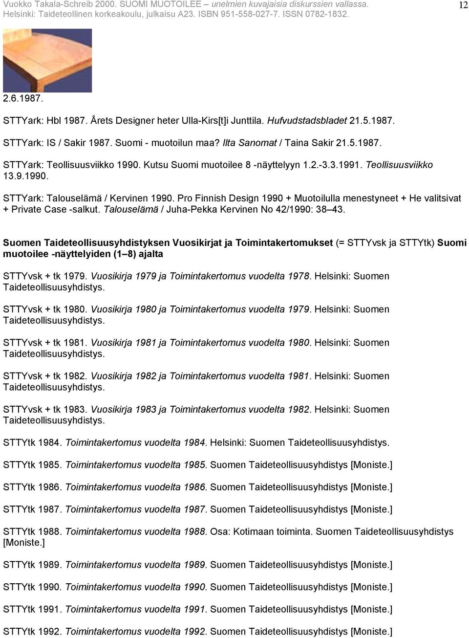 Pro Finnish Design 1990 + Muotoilulla menestyneet + He valitsivat + Private Case -salkut. Talouselämä / Juha-Pekka Kervinen No 42/1990: 38 43.