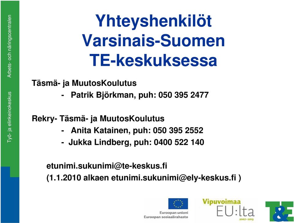Anita Katainen, puh: 050 395 2552 - Jukka Lindberg, puh: 0400 522 140