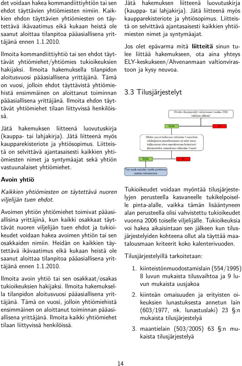 Ilmoita kommandiittiyhtiö tai sen ehdot täyttävät yhtiömiehet/yhtiömies tukioikeuksien hakijaksi. Ilmoita hakemuksella tilanpidon aloitusvuosi pääasiallisena yrittäjänä.