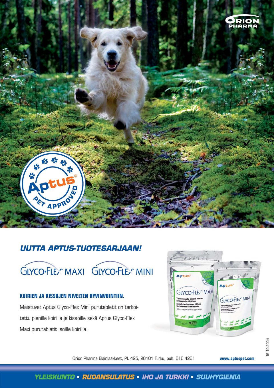 Glyco-Flex Maxi purutabletit isoille koirille. Orion Pharma Eläinlääkkeet, PL 425, 20101 Turku, puh.