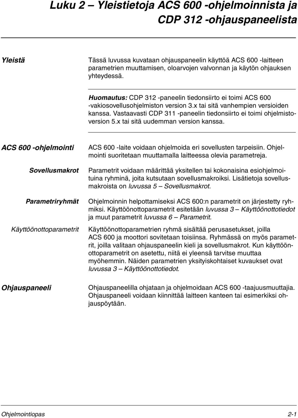 Vastaavasti CDP 311 -paneelin tiedonsiirto ei toimi ohjelmistoversion 5.x tai sitä uudemman version kanssa.