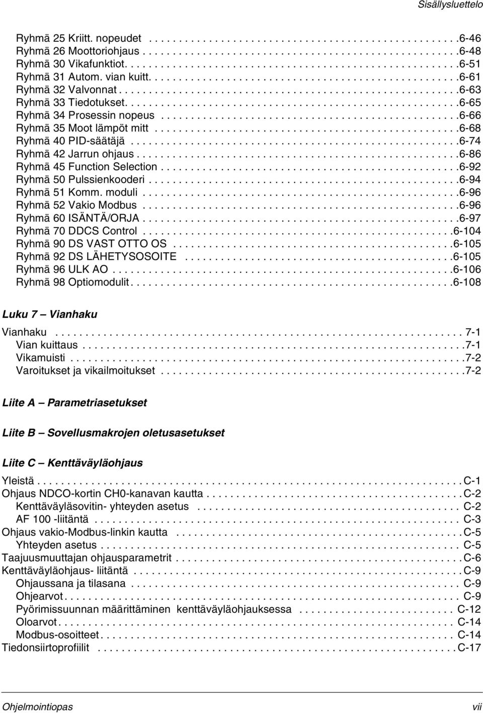 .......................................................6-65 Ryhmä 34 Prosessin nopeus..................................................6-66 Ryhmä 35 Moot lämpöt mitt...................................................6-68 Ryhmä 40 PID-säätäjä.