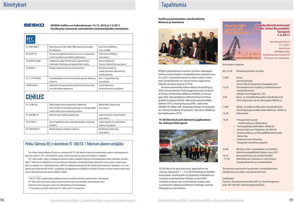 45 Survey of graphical symbols for use on equipment used in product committee publications Arto Sirviö, SESKO ry (uusi jäsen) TC 80/MT 62388 Shipborne radar.