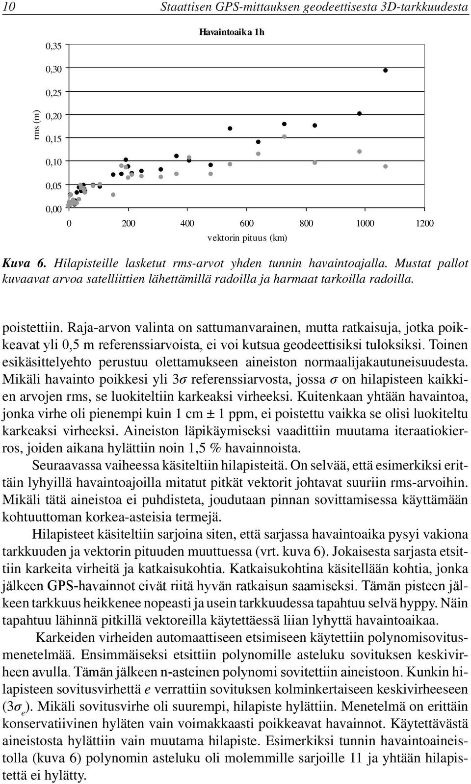 Raja-arvon valinta on sattumanvarainen, mutta ratkaisuja, jotka poikkeavat yli 0,5 m referenssiarvoista, ei voi kutsua geodeettisiksi tuloksiksi.