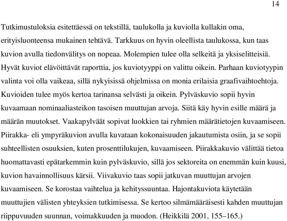 Hyvät kuviot elävöittävät raporttia, jos kuviotyyppi on valittu oikein. Parhaan kuviotyypin valinta voi olla vaikeaa, sillä nykyisissä ohjelmissa on monia erilaisia graafivaihtoehtoja.