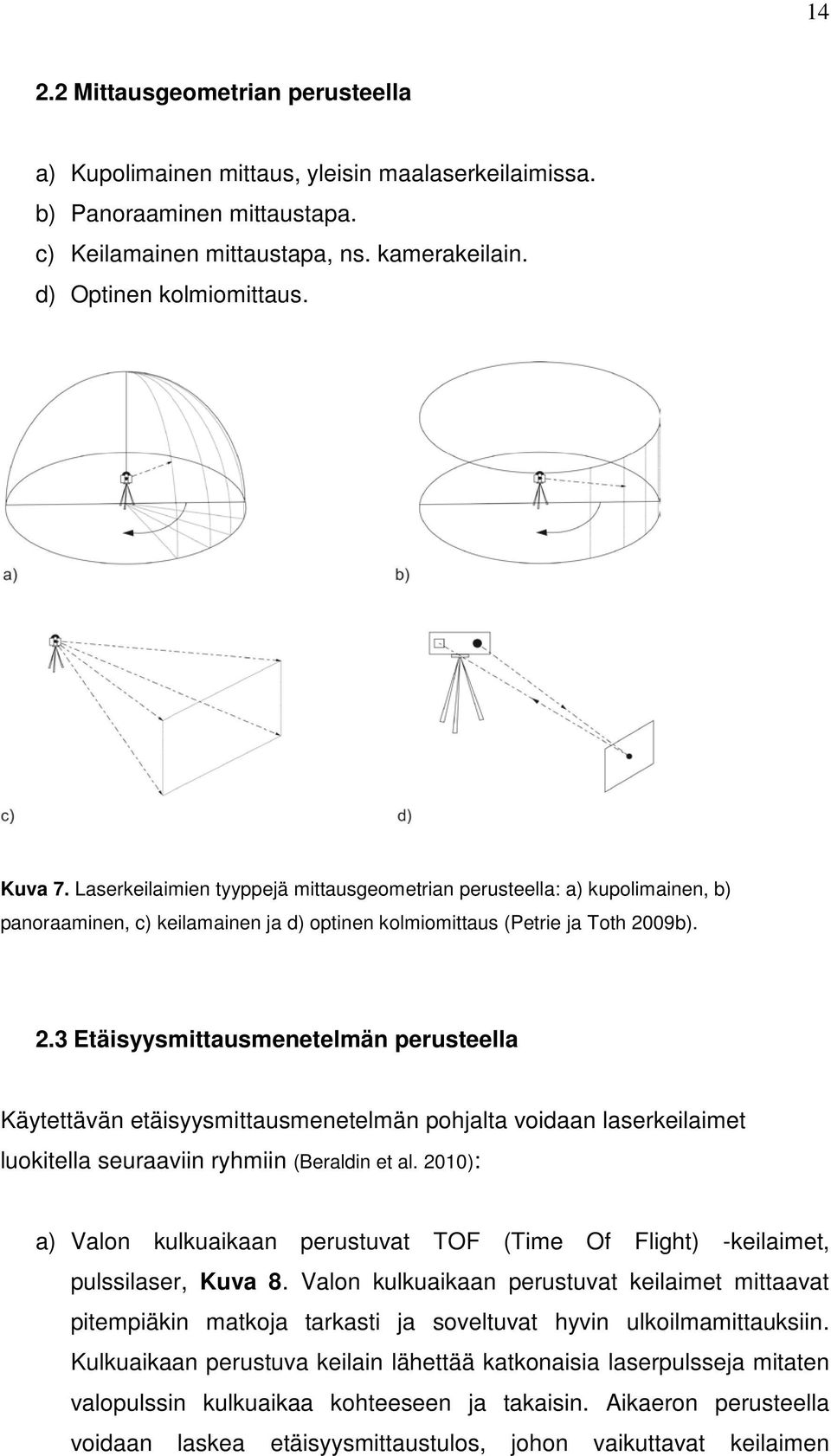 09b). 2.3 Etäisyysmittausmenetelmän perusteella Käytettävän etäisyysmittausmenetelmän pohjalta voidaan laserkeilaimet luokitella seuraaviin ryhmiin (Beraldin et al.