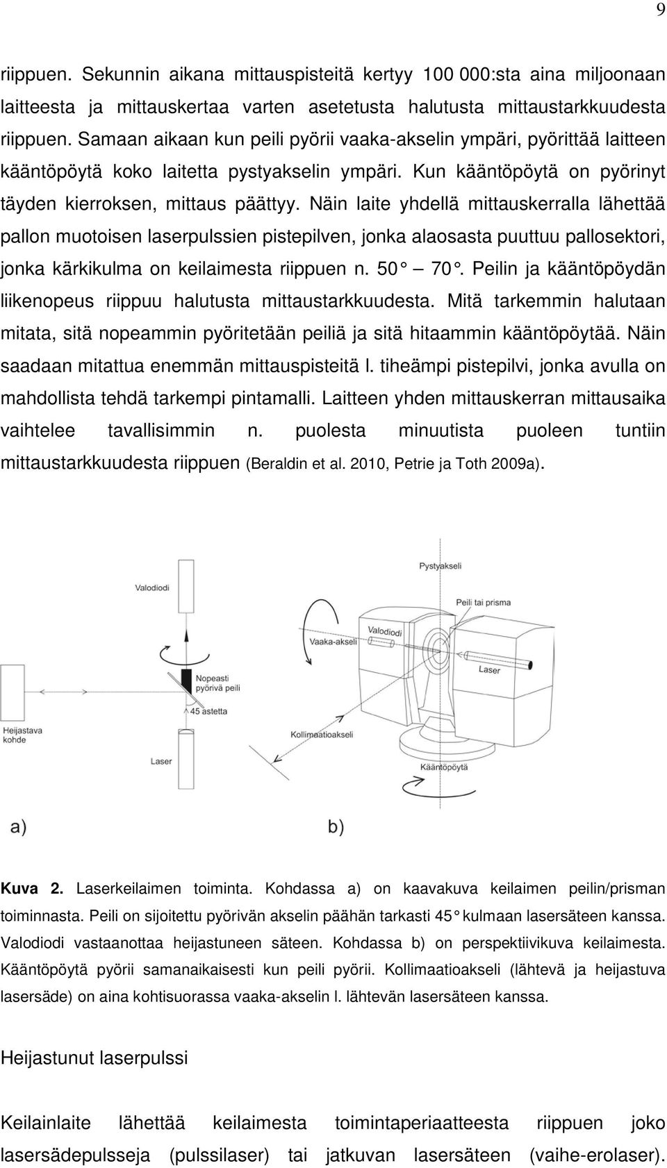 Näin laite yhdellä mittauskerralla lähettää pallon muotoisen laserpulssien pistepilven, jonka alaosasta puuttuu pallosektori, jonka kärkikulma on keilaimesta riippuen n. 50 70.