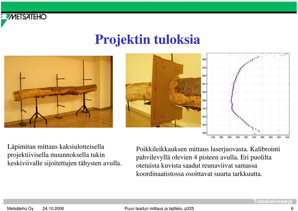 Kalibrointi pahvilevyllä olevien 4 pisteen avulla.