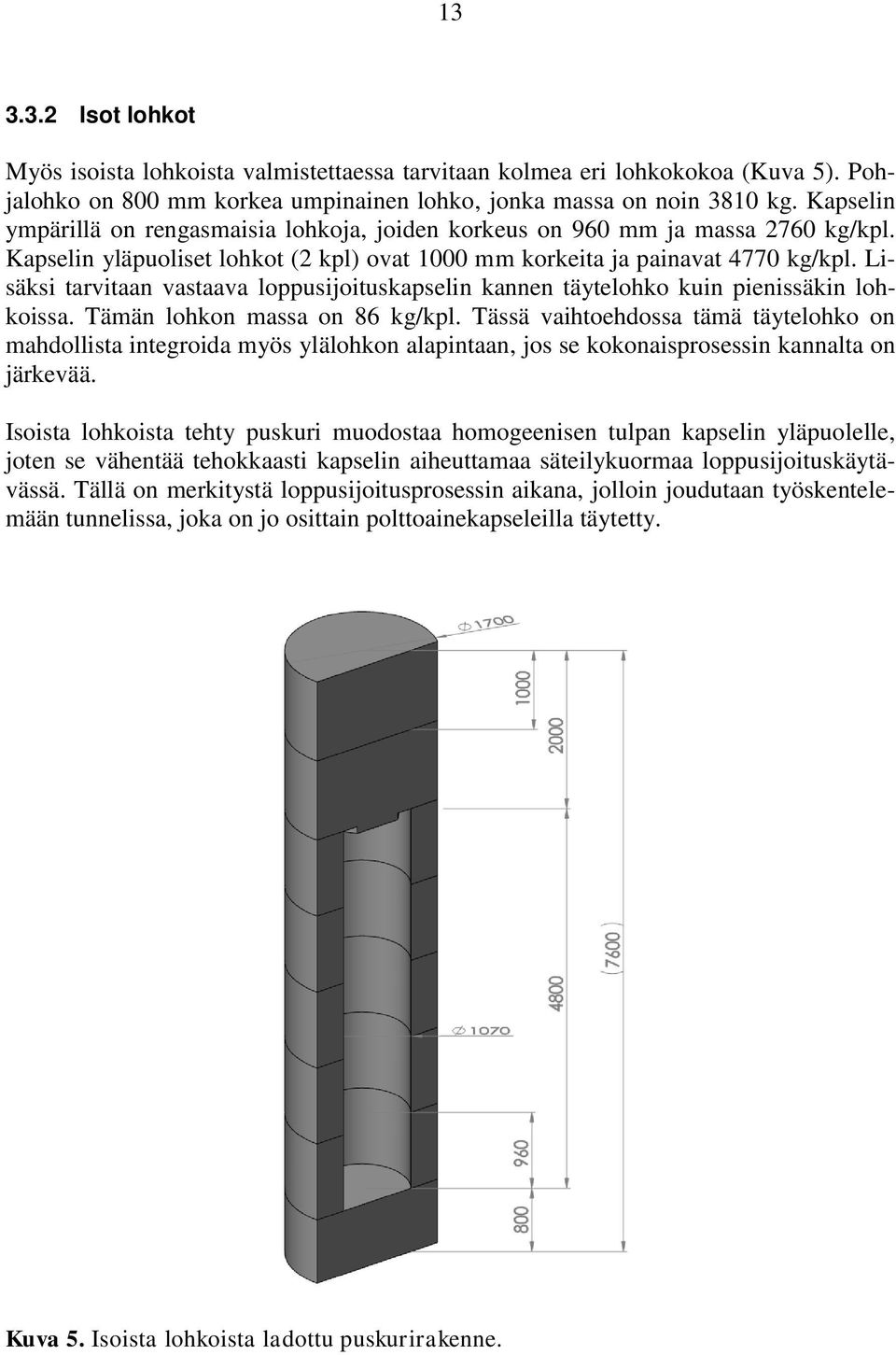 Lisäksi tarvitaan vastaava loppusijoituskapselin kannen täytelohko kuin pienissäkin lohkoissa. Tämän lohkon massa on 86 kg/kpl.