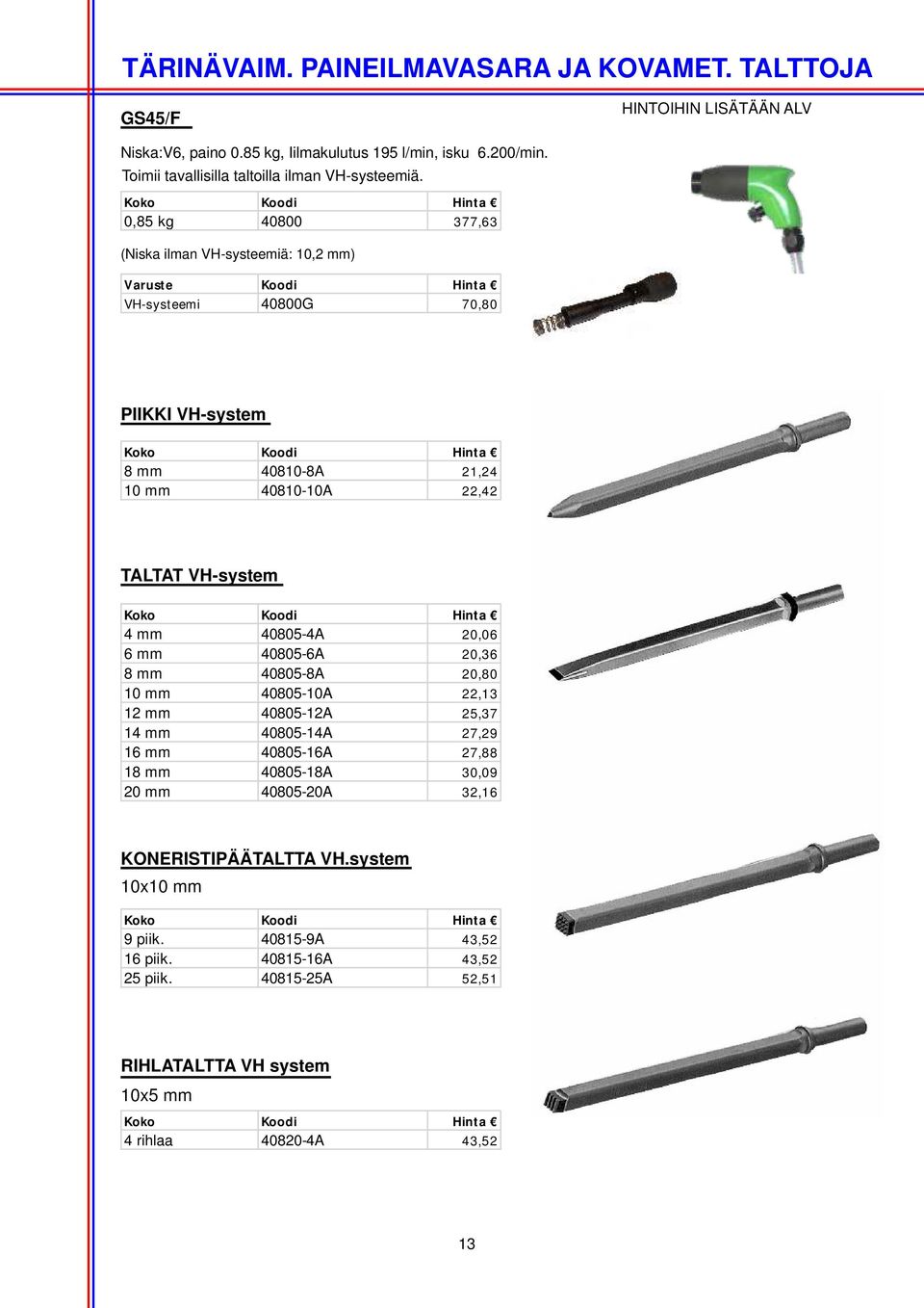 VH-system 4 mm 40805-4A 20,06 6 mm 40805-6A 20,36 8 mm 40805-8A 20,80 10 mm 40805-10A 22,13 12 mm 40805-12A 25,37 14 mm 40805-14A 27,29 16 mm 40805-16A 27,88 18 mm 40805-18A