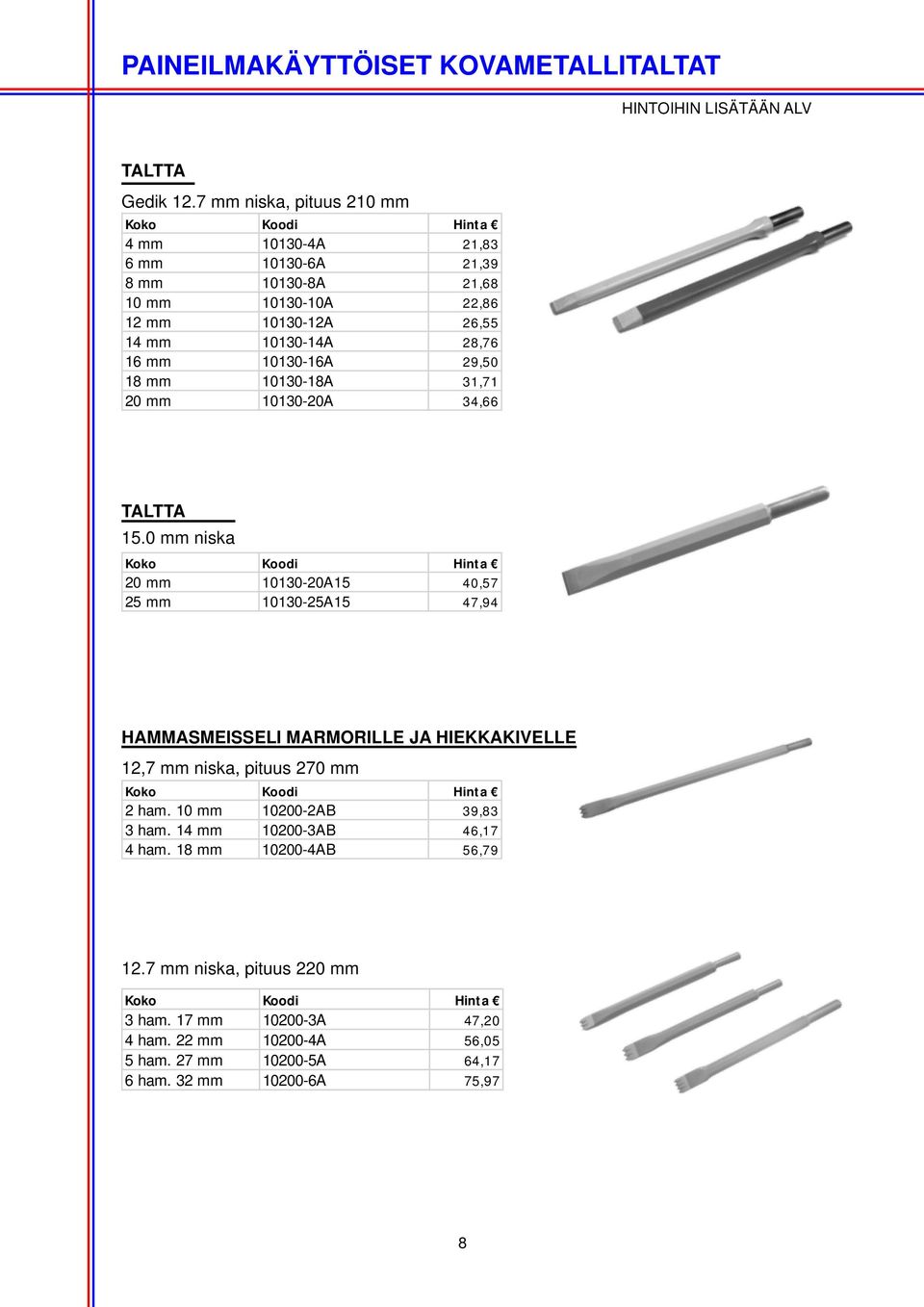 10130-16A 29,50 18 mm 10130-18A 31,71 20 mm 10130-20A 34,66 TALTTA 15.