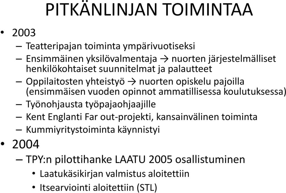 ammatillisessa koulutuksessa) Työnohjausta työpajaohjaajille Kent Englanti Far out-projekti, kansainvälinen toiminta