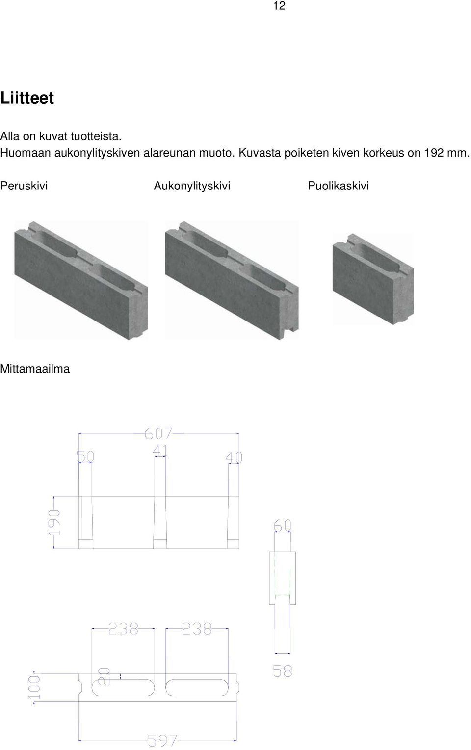 Kuvasta poiketen kiven korkeus on 192 mm.