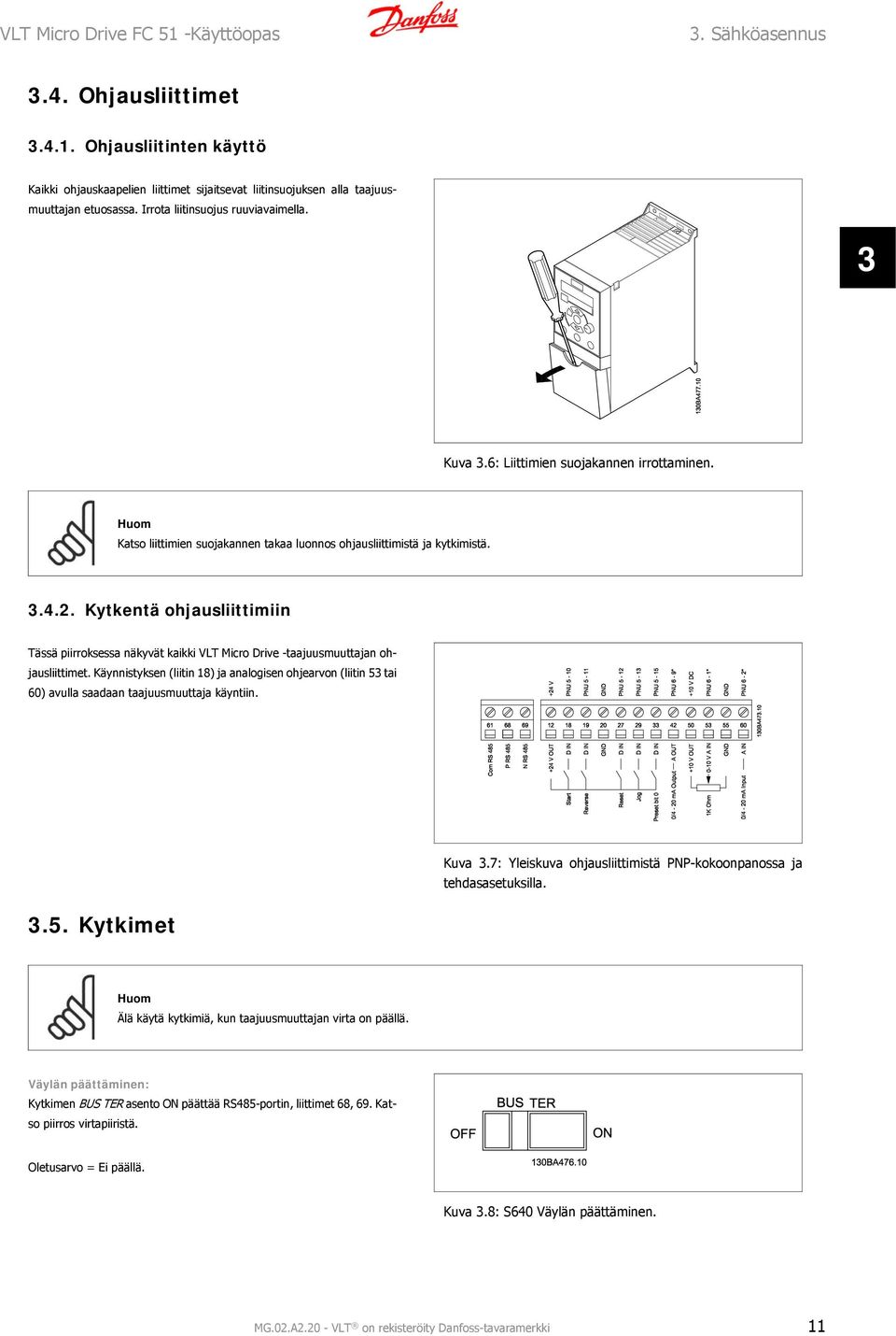 Kytkentä ohjausliittimiin Tässä piirroksessa näkyvät kaikki VLT Micro Drive -taajuusmuuttajan ohjausliittimet.