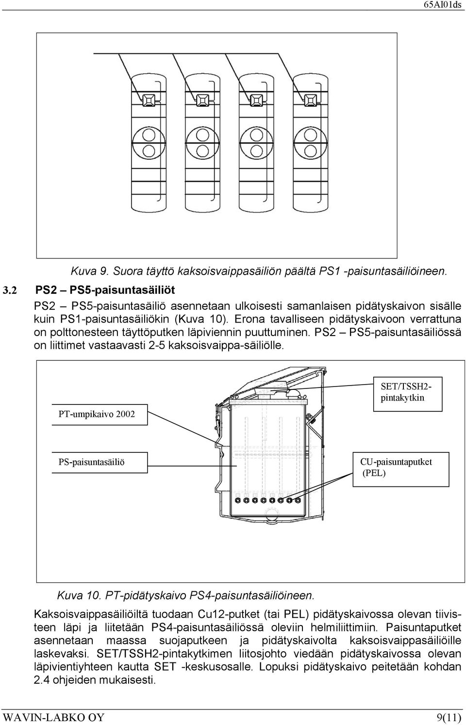 Erona tavalliseen pidätyskaivoon verrattuna on polttonesteen täyttöputken läpiviennin puuttuminen. PS2 PS5-paisuntasäiliössä on liittimet vastaavasti 2-5 kaksoisvaippa-säiliölle.