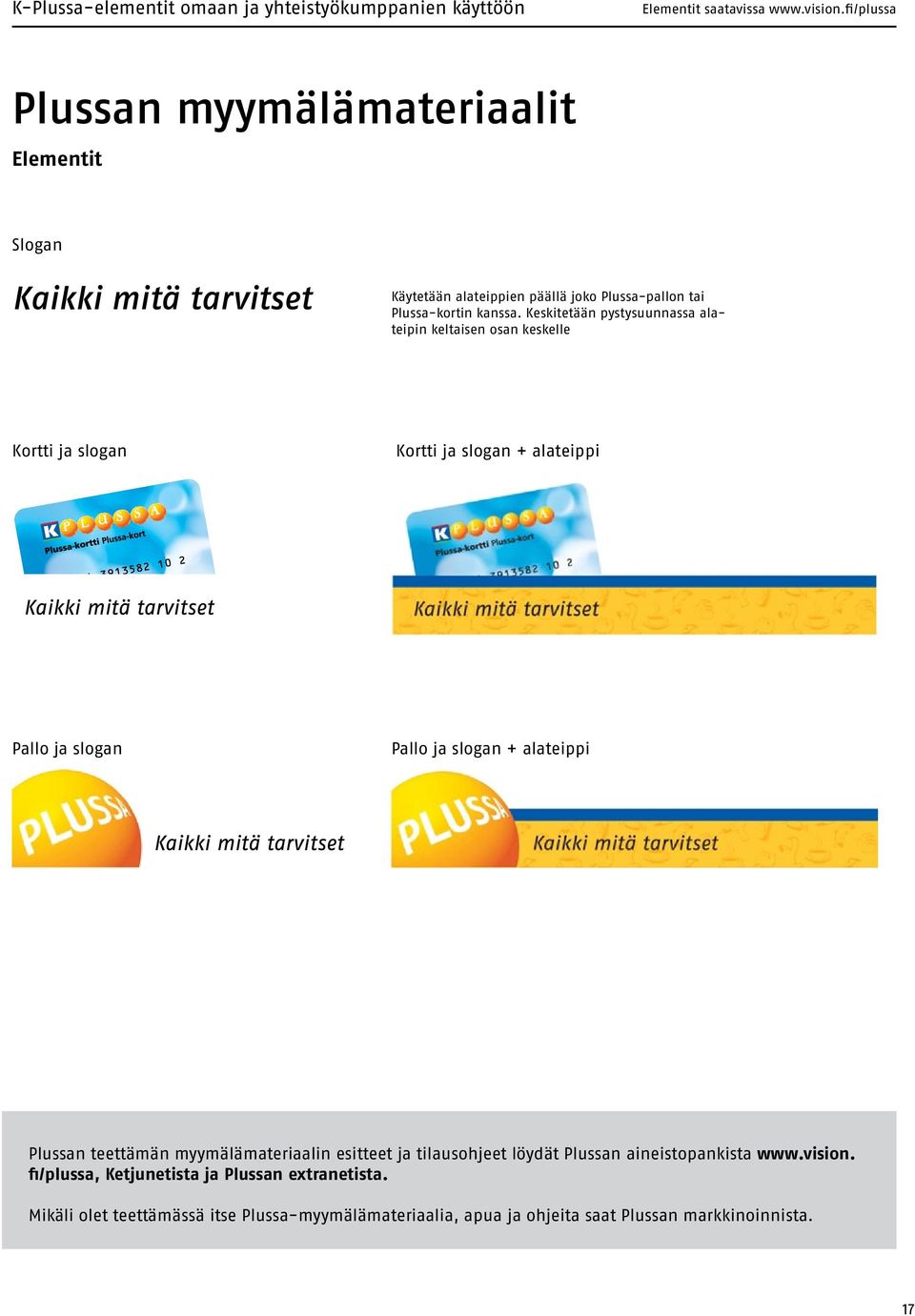 Keskitetään pystysuunnassa alateipin keltaisen osan keskelle Kortti ja slogan Kortti ja slogan + alateippi Pallo ja slogan Pallo ja