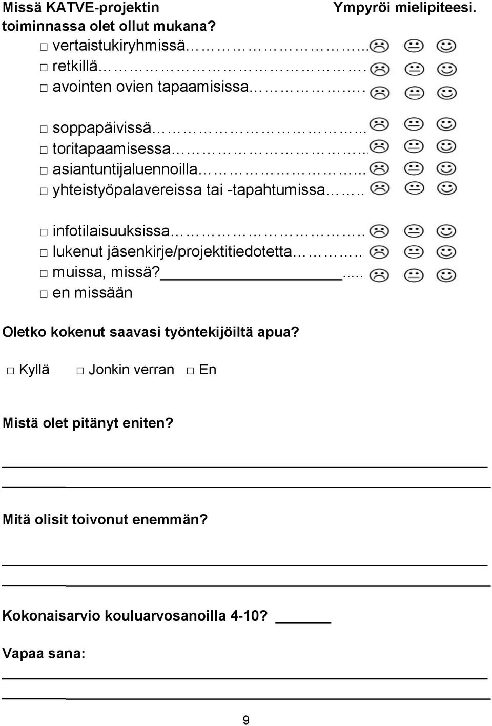 .. yhteistyöpalavereissa tai -tapahtumissa.. infotilaisuuksissa.. lukenut jäsenkirje/projektitiedotetta.. muissa, missä?