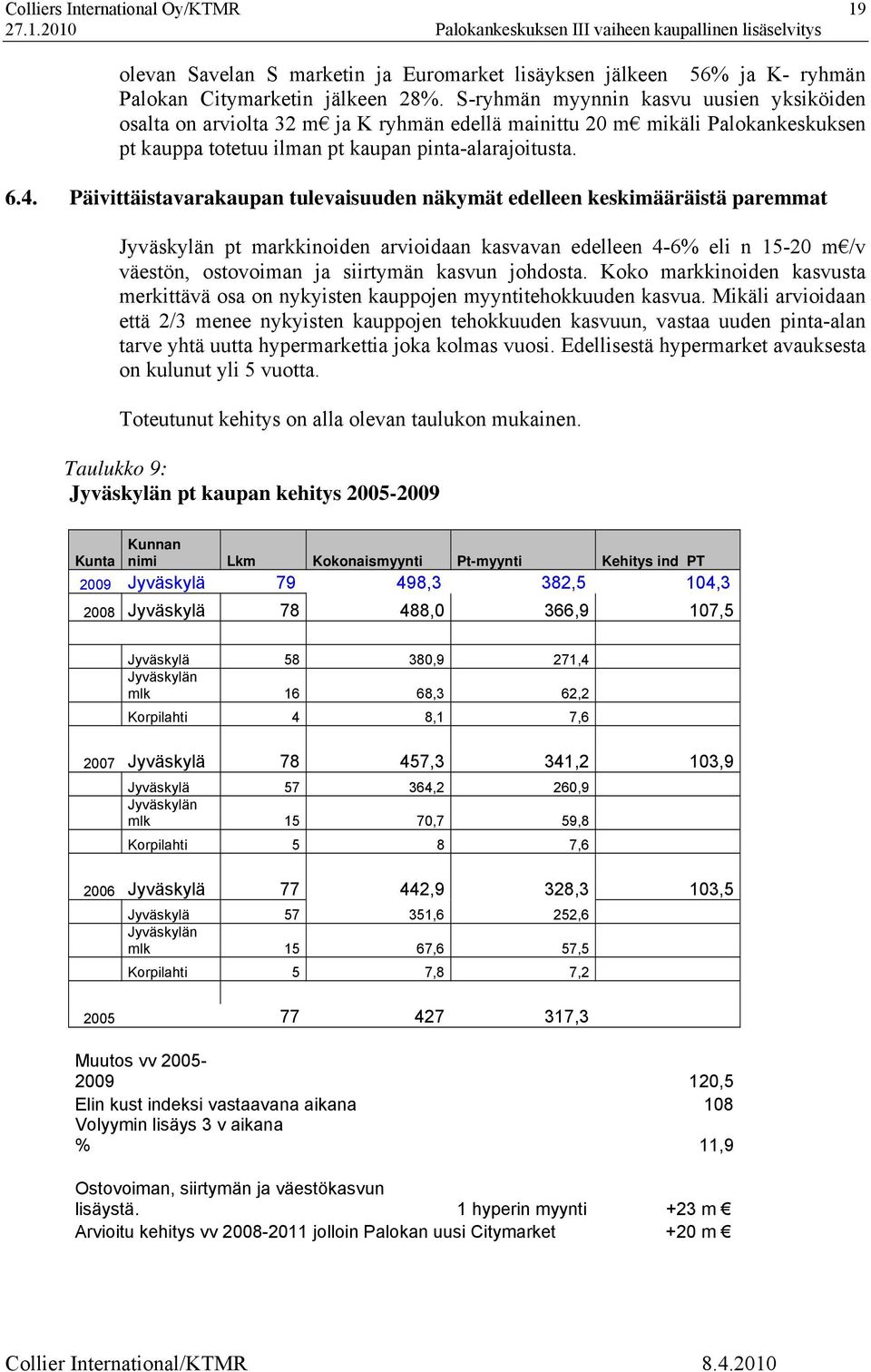 Päivittäistavarakaupan tulevaisuuden näkymät edelleen keskimääräistä paremmat Jyväskylän pt markkinoiden arvioidaan kasvavan edelleen 4-6% eli n 15-20 m /v väestön, ostovoiman ja siirtymän kasvun