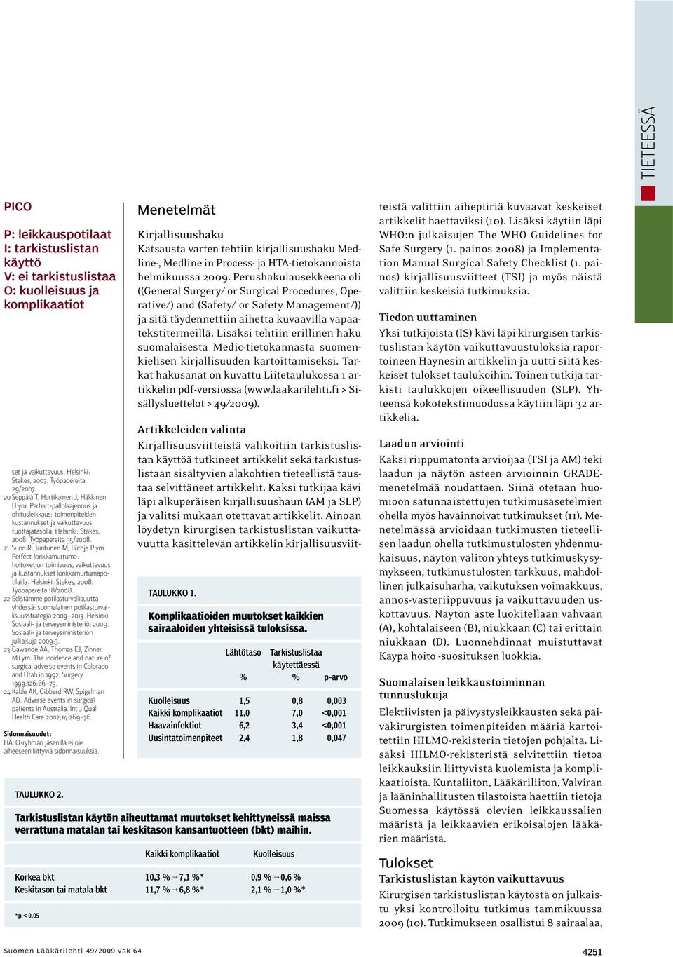 21 Sund R, Juntunen M, Lüthje P ym. Perfect-lonkkamurtuma: hoitoketjun toimivuus, vaikuttavuus ja kustannukset lonkkamurtumapotilailla. Helsinki: Stakes, 2008. Työpapereita 18/2008.